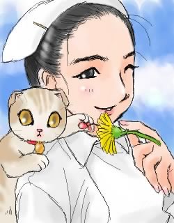猫を抱いた看護婦さん(画像)